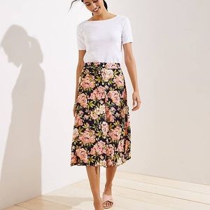 LOFT Navy Floral Button-Front Midi Skirt Size S